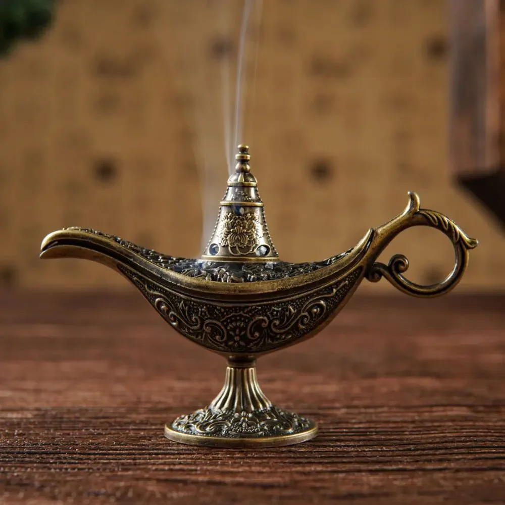 2‑Pack Aladdin Magic Lamp Alloy Incense Burners, Vintage Home Decor Ornaments